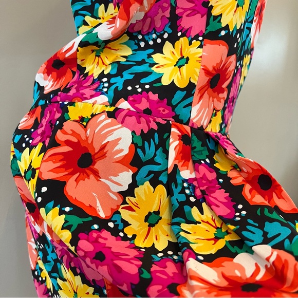 VTG Talbots Nipon Silk Floral Tulip Dress Lined Size 10 Citrus Colors - Picture 6 of 15